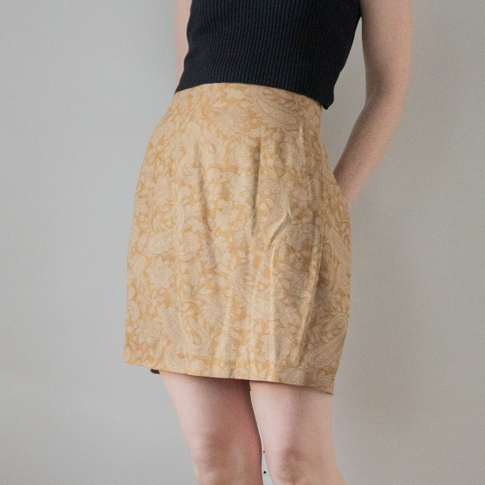 Vintage 90s Harold's Yellow Floral Cottage Retro Mod Y2K Style Womens Mini Skirt